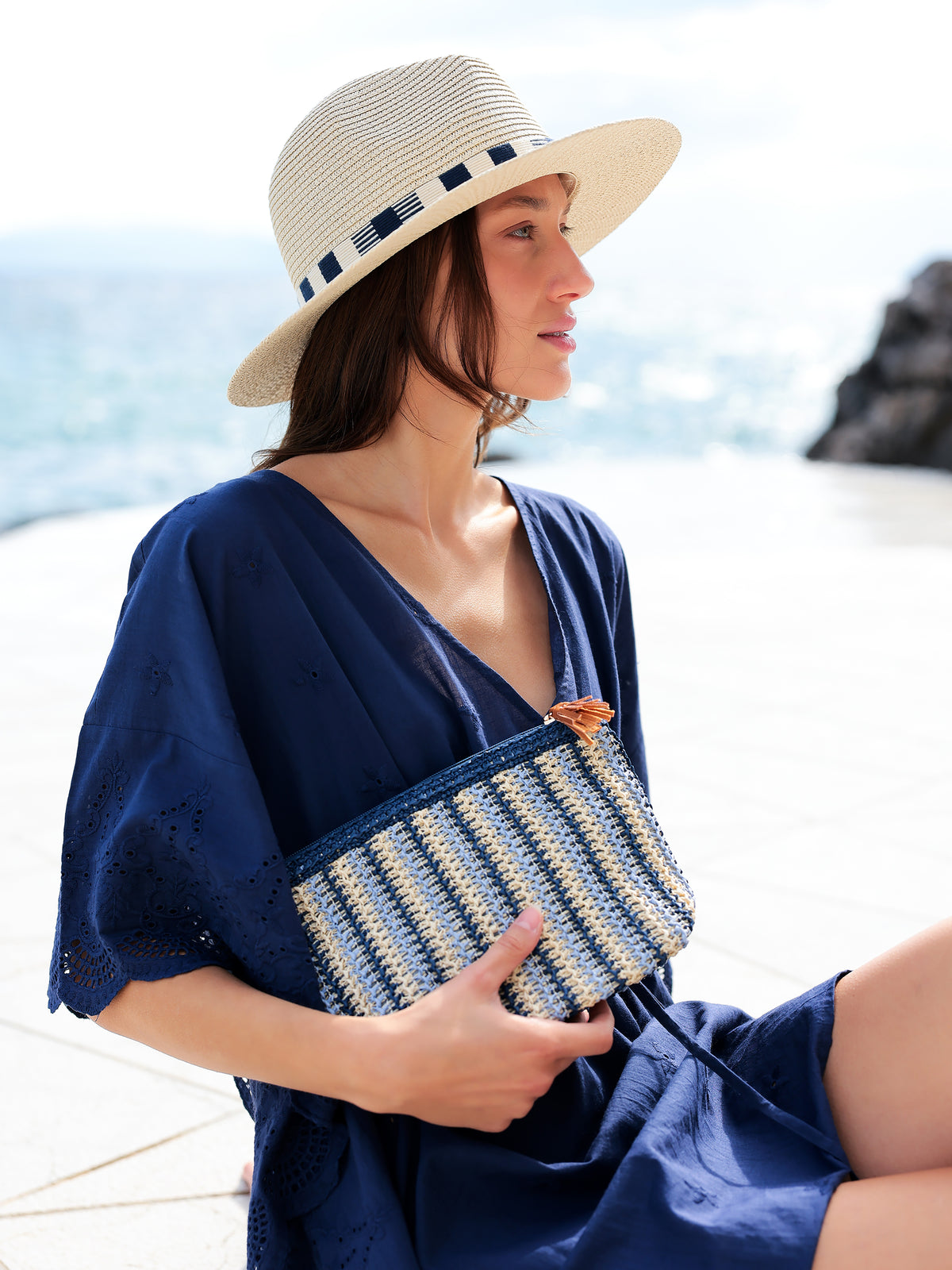 SHIRALEAH MAYA ZIP POUCH-BLUE