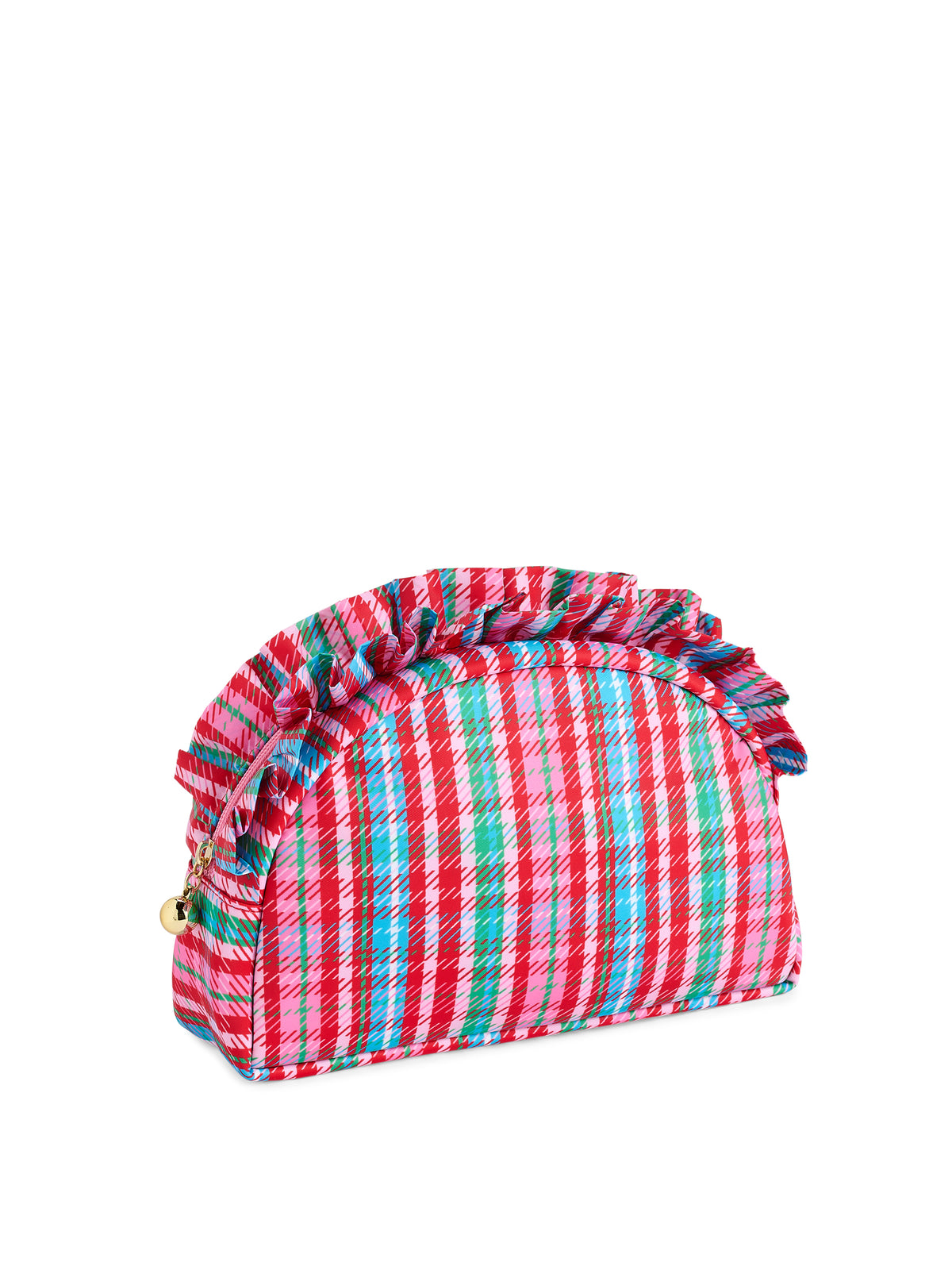 SHIRALEAH PLAID RUFFLE ZIP POUCH-LARGE RUFFLE