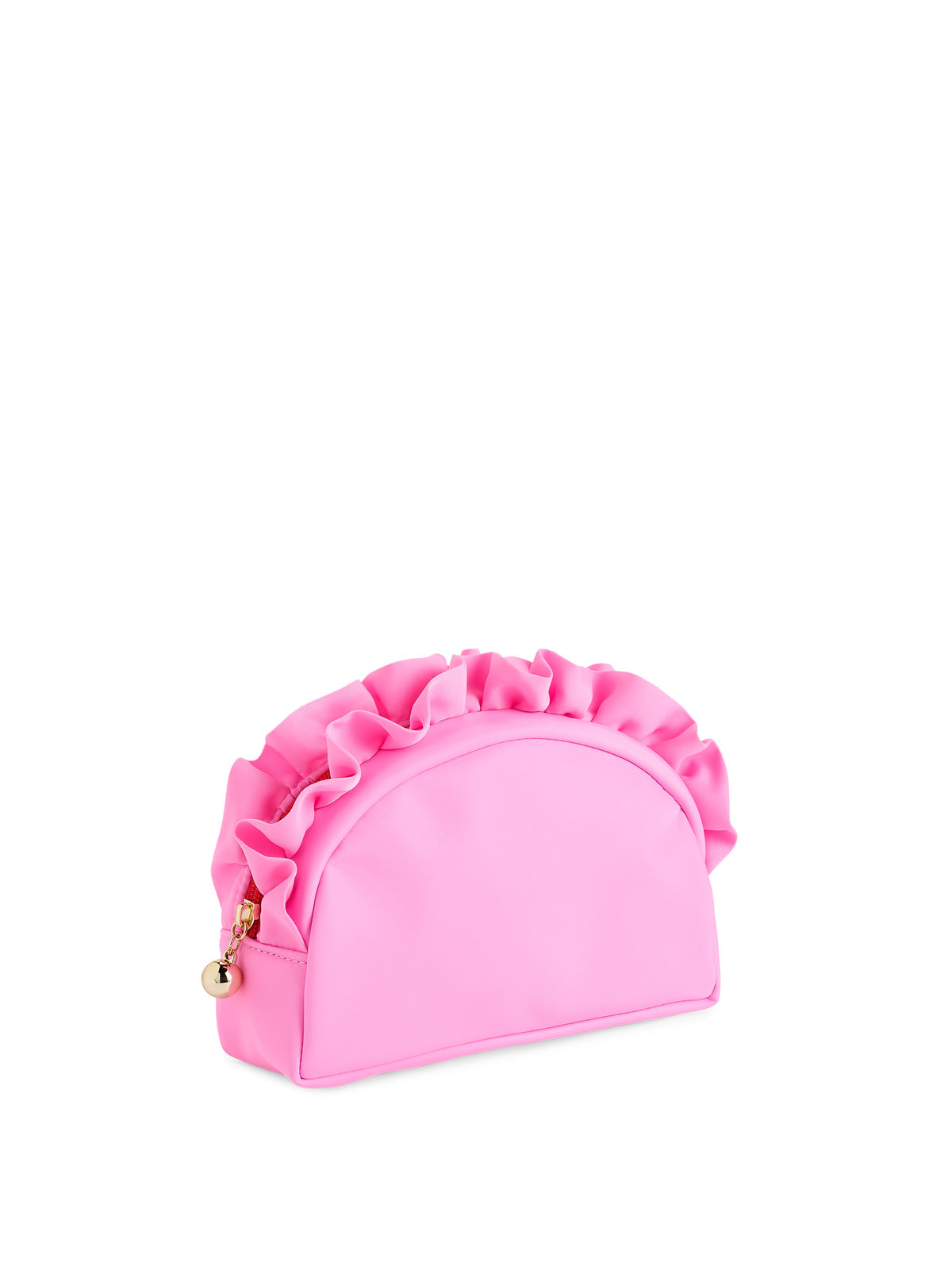 SHIRALEAH SOLID RUFFLE ZIP POUCH- SMALL PINK