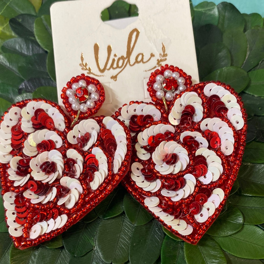 VIOLA RED/WHITE HEART EARRINGS