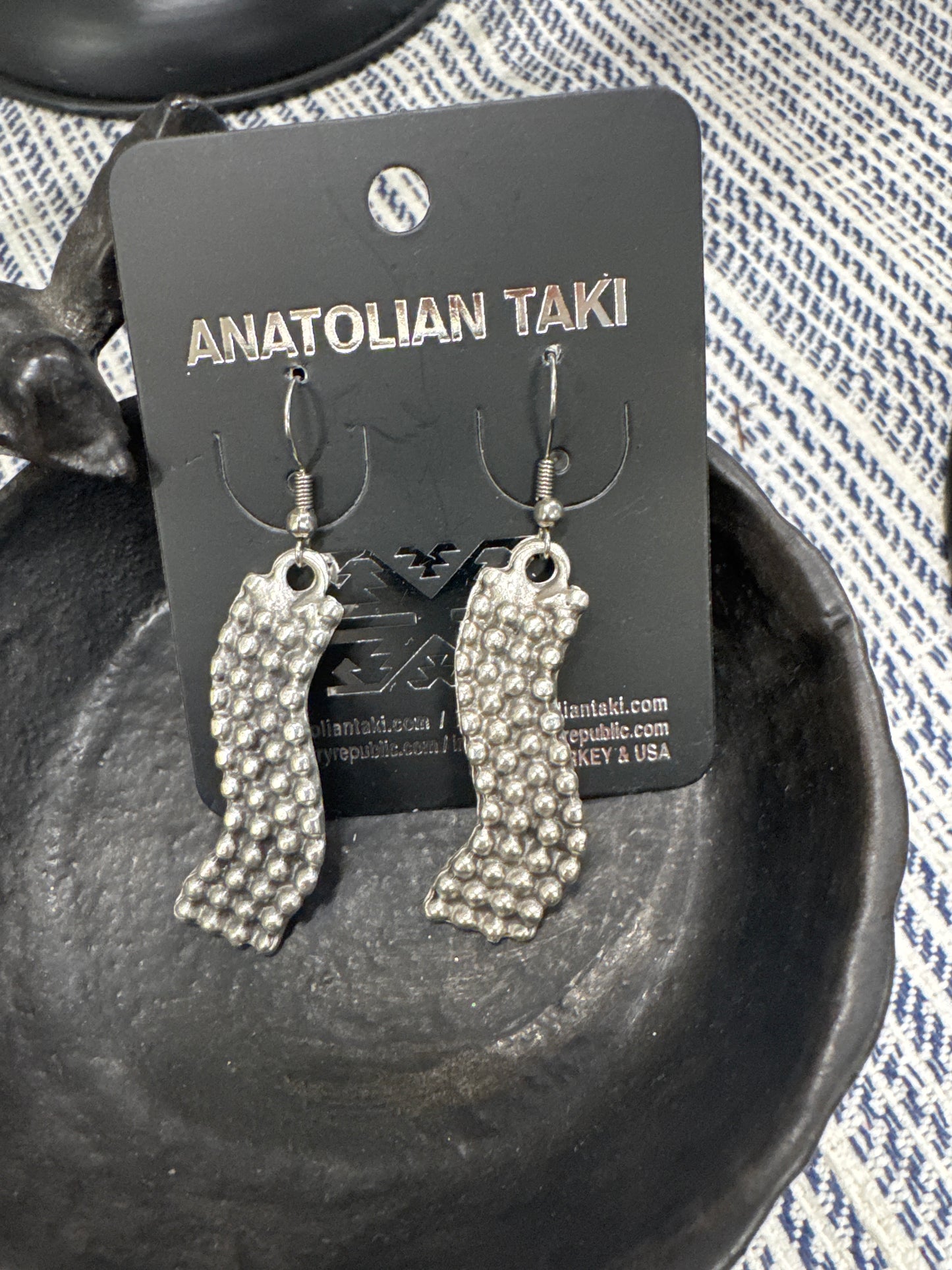ANATOLIAN TAKI STRIP W/BEADS SILVER EARRINGS