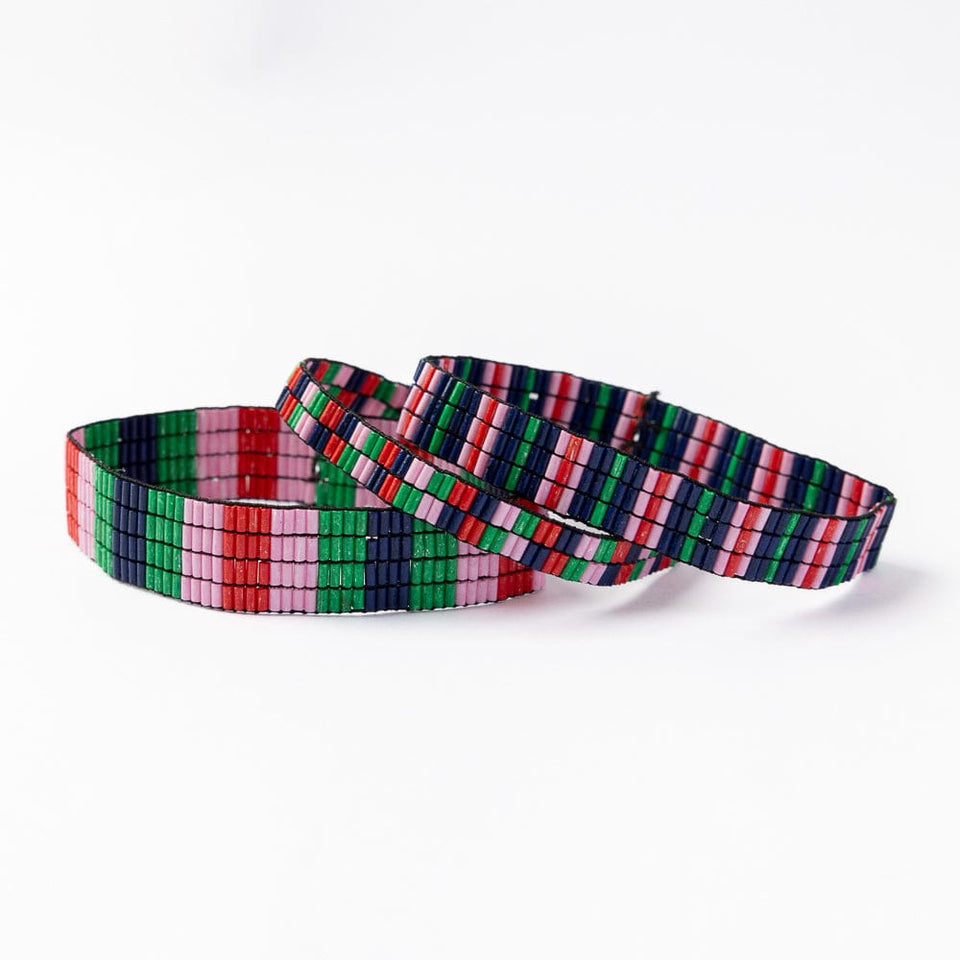 INK & ALLOY DYLAN SET OF 3 NAVY/GREEN/RED/PINK BRACELET