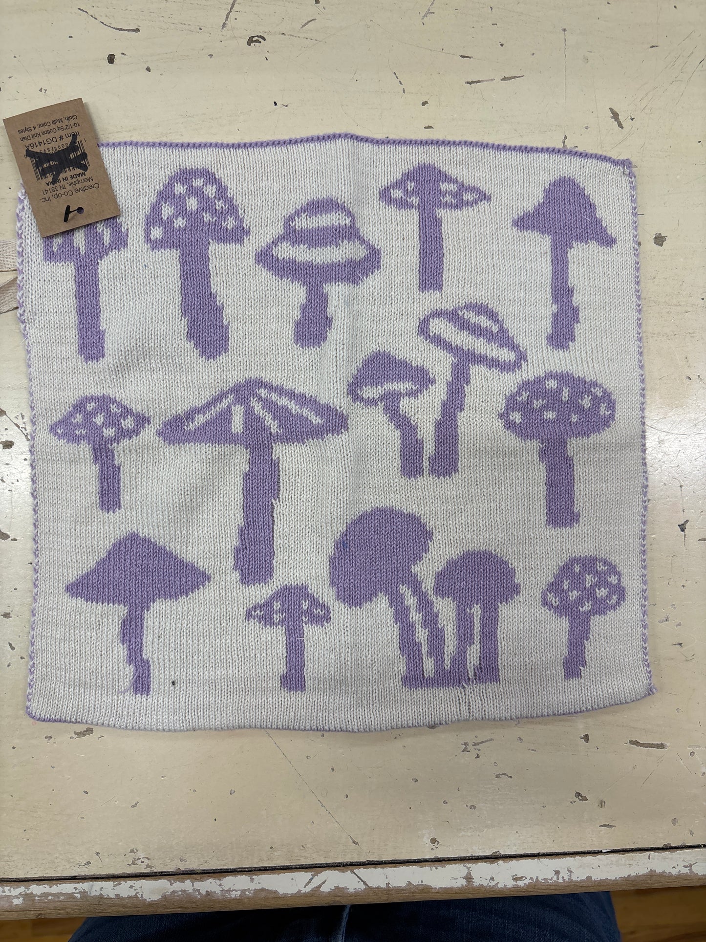 COTTON KNIT DISH CLOTH W/MUSHROOM-PURPLE