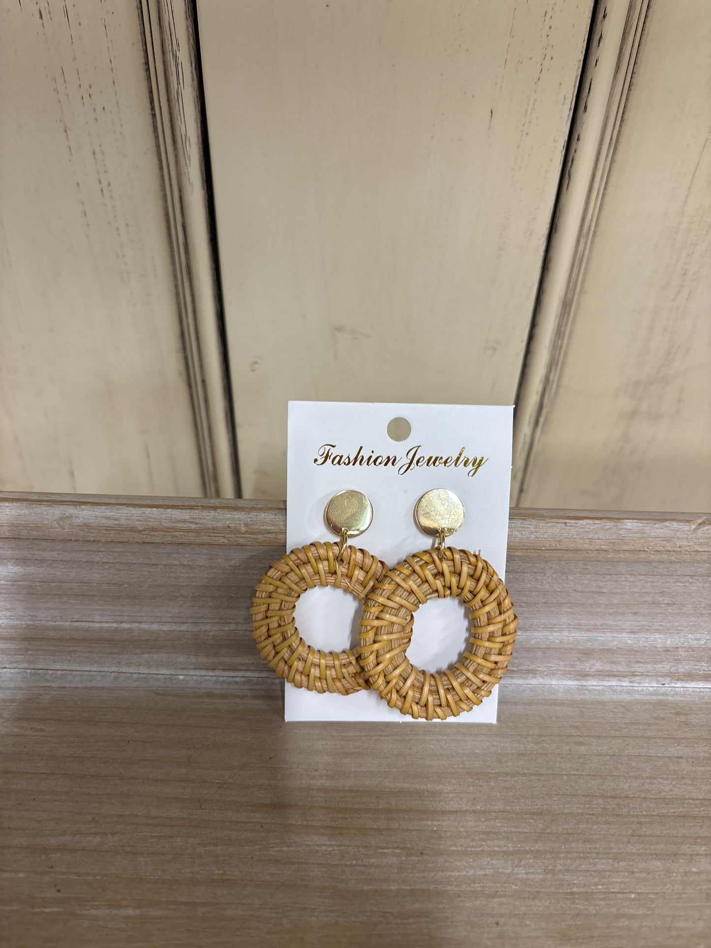 FASHION JEWELRY-GOLD/RATTAN HOOPS