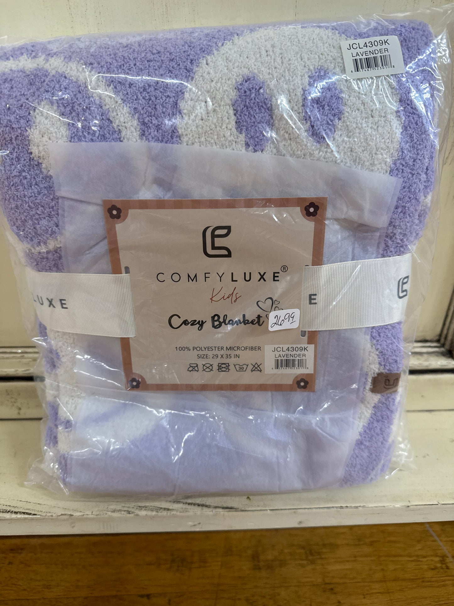 COMFY LUXE- SMILEY FACE BLANKET-LAVENDER