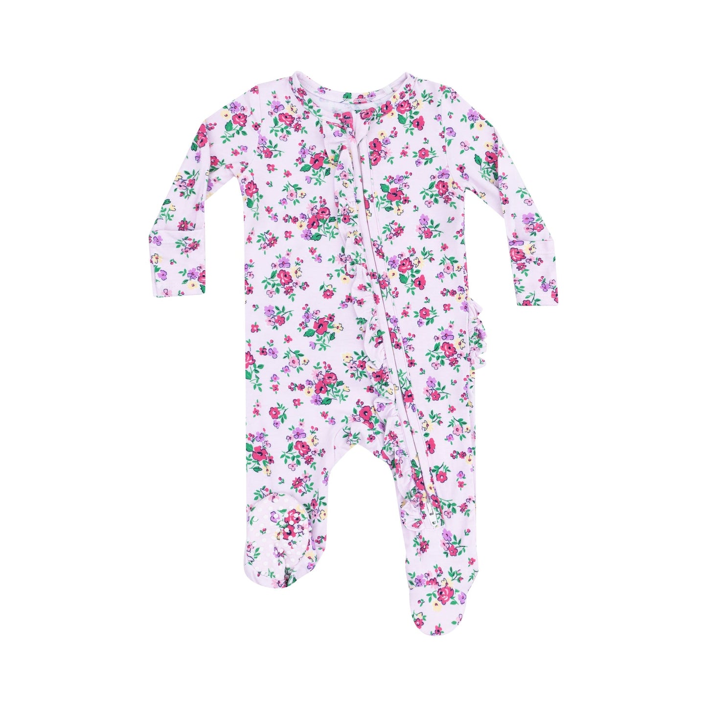 ANGEL DEAR PREPPY ROSES RUFFLE ZIPPER FOOTIE
