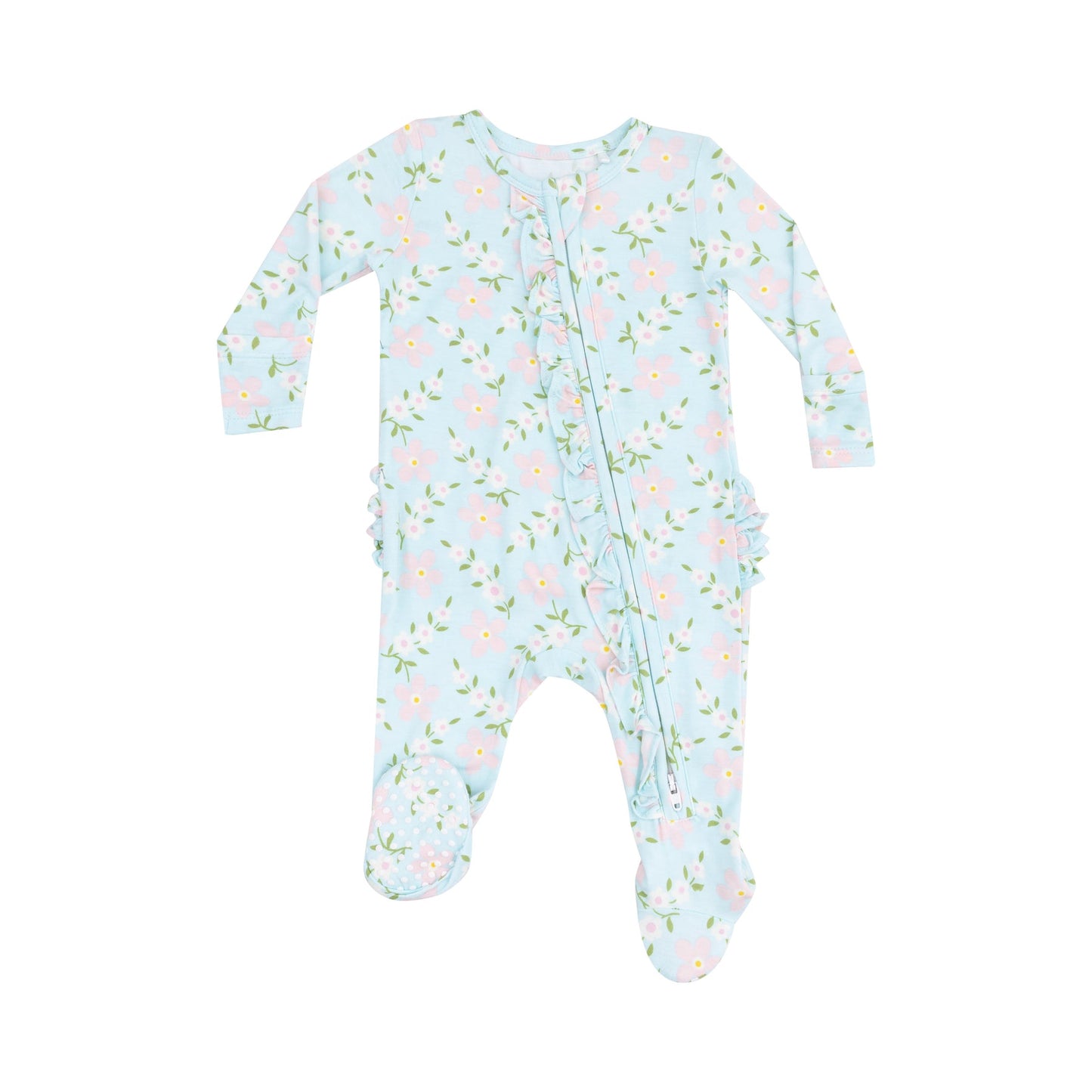 ANGEL DEAR VINTAGE DAISY RUFFLE ZIPPER FOOTIE
