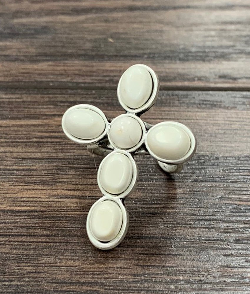 ISAC-CROSS WHITE TURQ ADJ RING