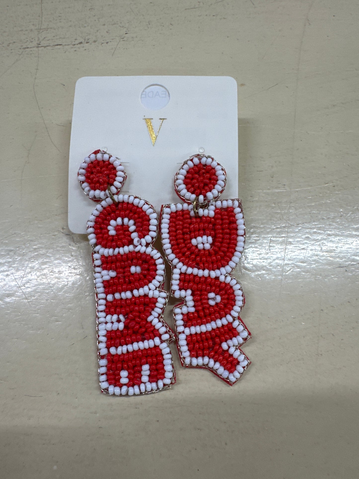 GAME DAY BEADED EARRING-RED/WHITE