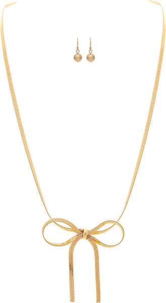 RAIN HERRINGBONE CHAIN BOW TIE NECKLACE-GOLD