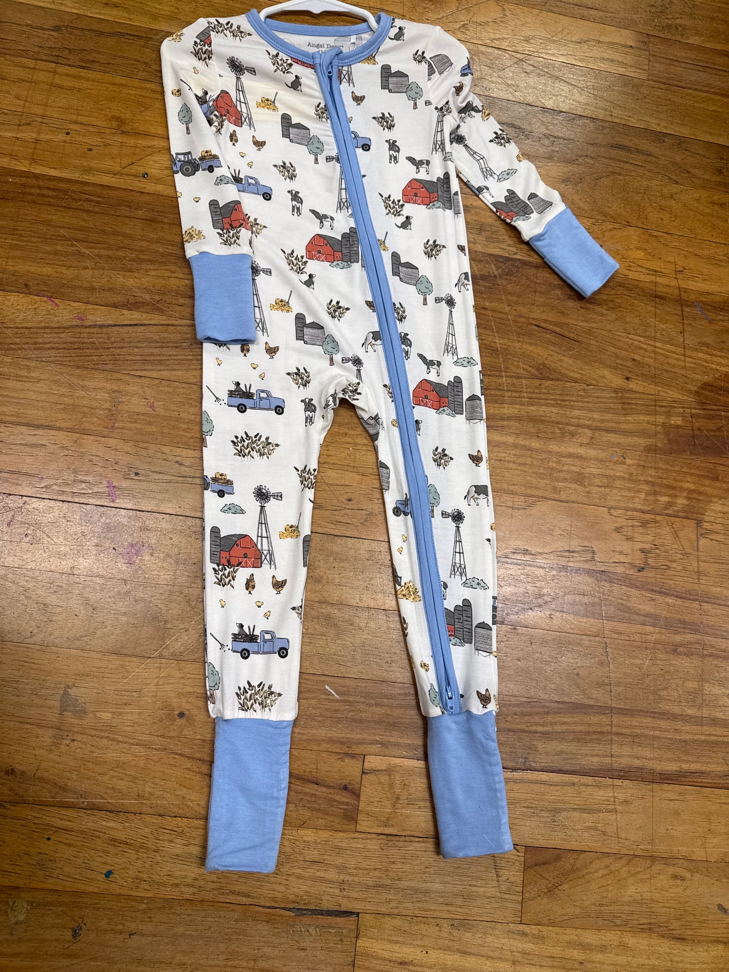 ANGEL DEAR ZIP ROMPER-HAY FARMER - BLUE 12-18 MO