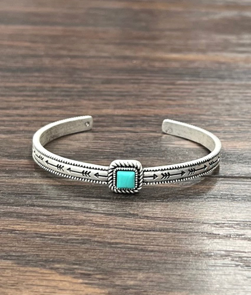 ISAC SMALL SILVER SQUARE TURQ STONE W/AR