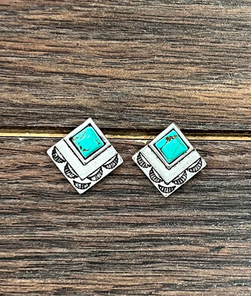ISAC TURQ/SILVER STUD EARRINGS