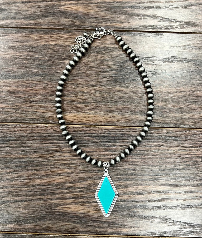 ISAC TURQ BEAD W/DIAMOND SHAPE NECKLACE