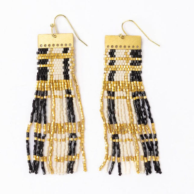 INK & ALLOY -MACKENZIE BRASS BAR EARRINGS-BLK/GOLD