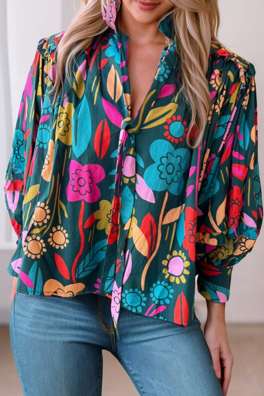 FLORAL L/S PUFF TOP