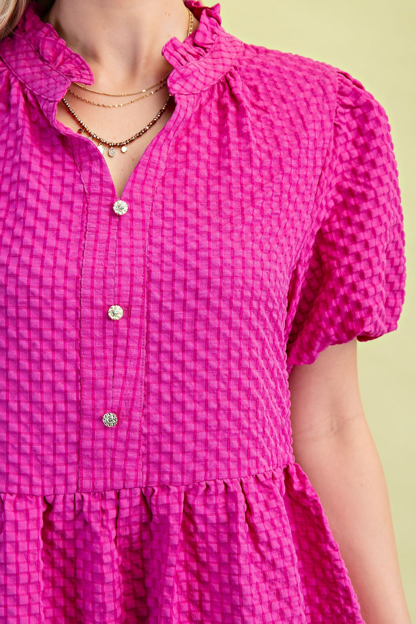 GIGIO SEERSUCKER PUFF SLEEVE DRESS-MAGENTA