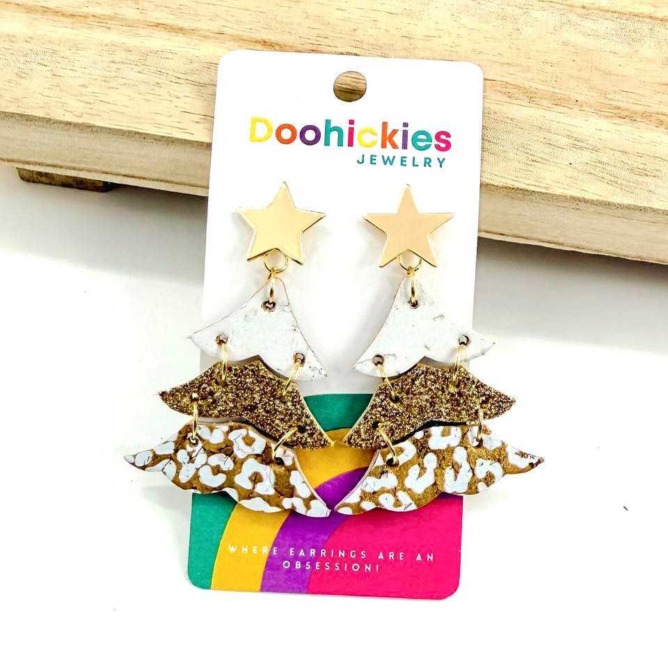 DOOHICKIES 2.5" SHIMMER GOLD LEOPARD TREE EARRINGS