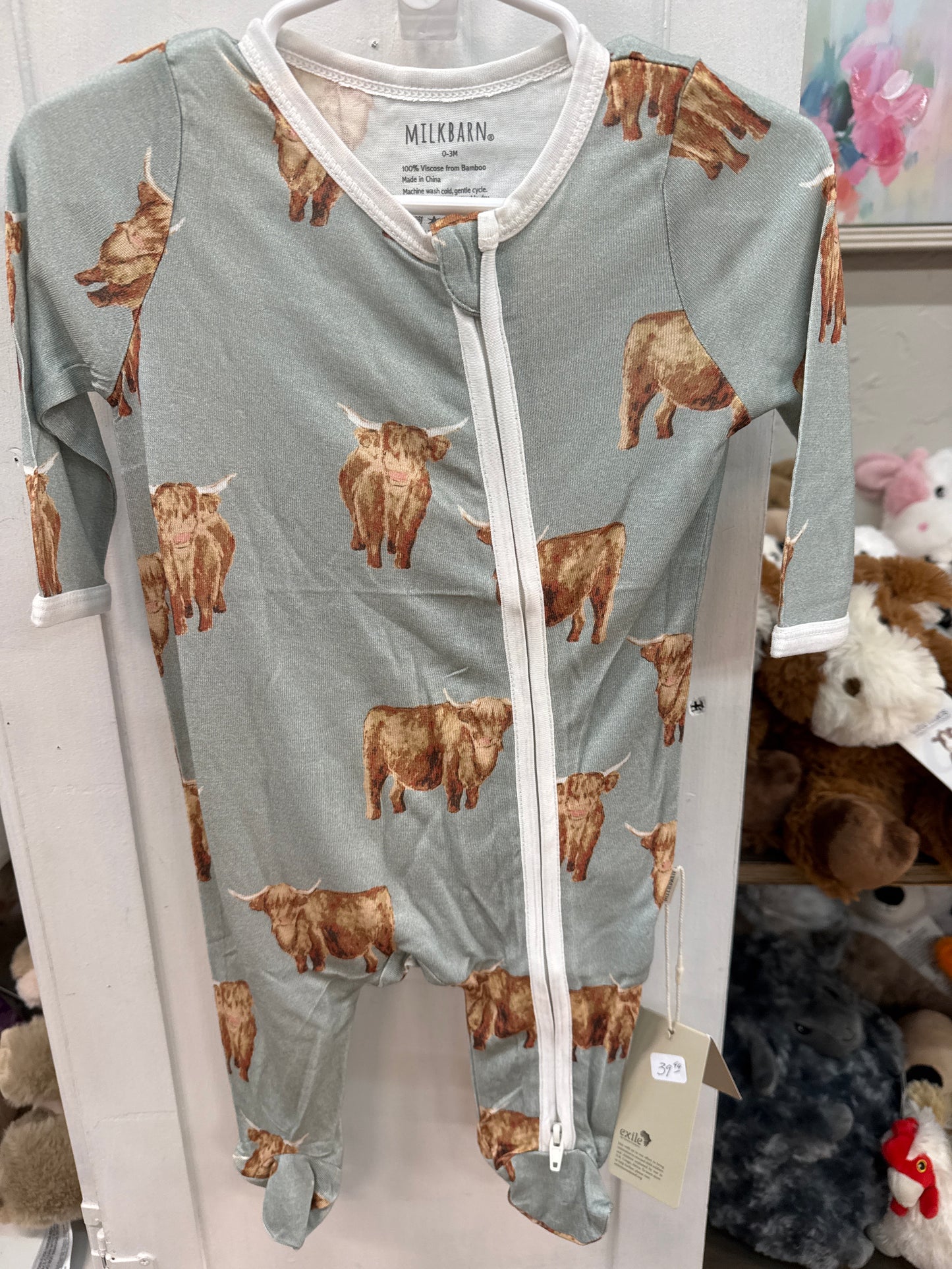 MILKBARN BAMBOO ZIP FOOTIE-HIGHLAND COW