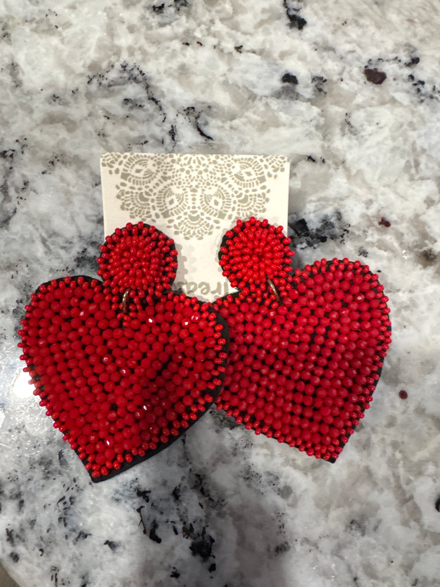 TREASURE BEADED RED HEART EARRINGS