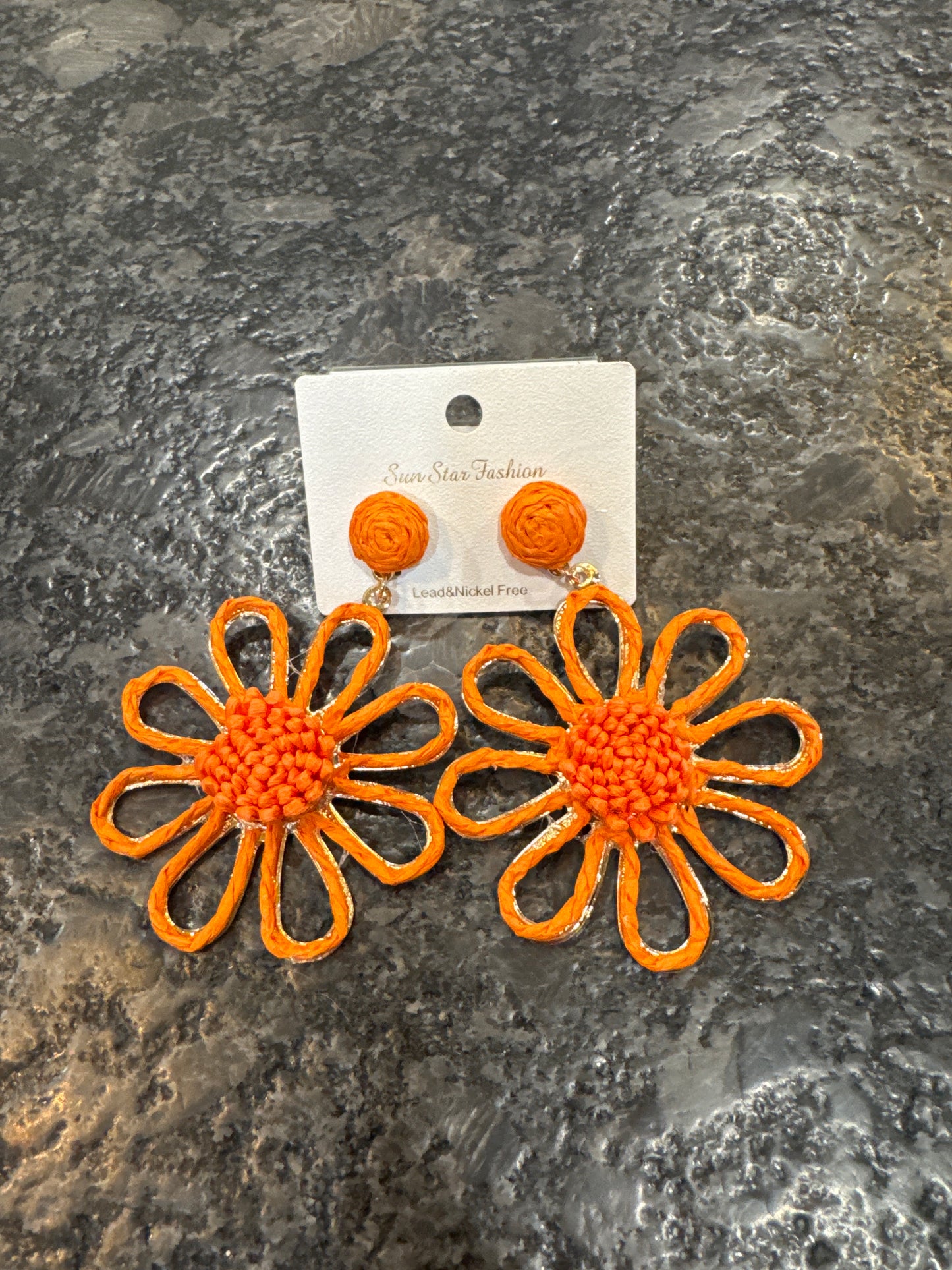 SUN STAR FLOWER EARRINGS-ORANGE