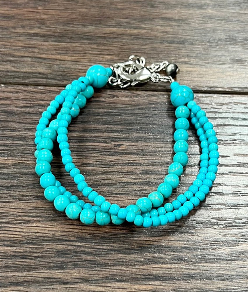 ISAC -3 STRAND ADJ BRACELET-TURQ