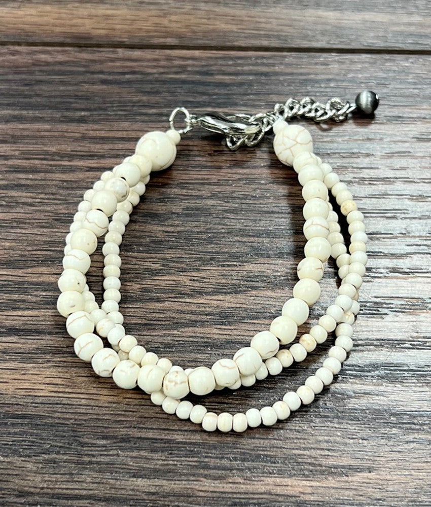 ISAC 3 STRAND WHITE TURQ ADJ BRACELET
