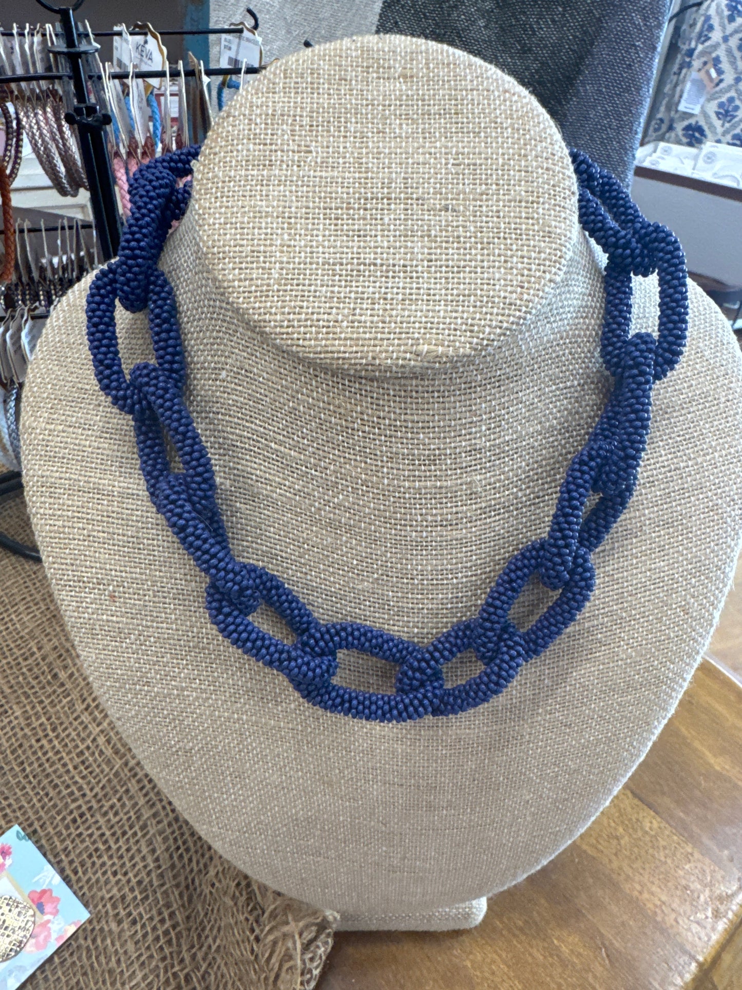 INK & ALLOY JENNA CHAIN LINK BEADED NECKLACE-NAVY