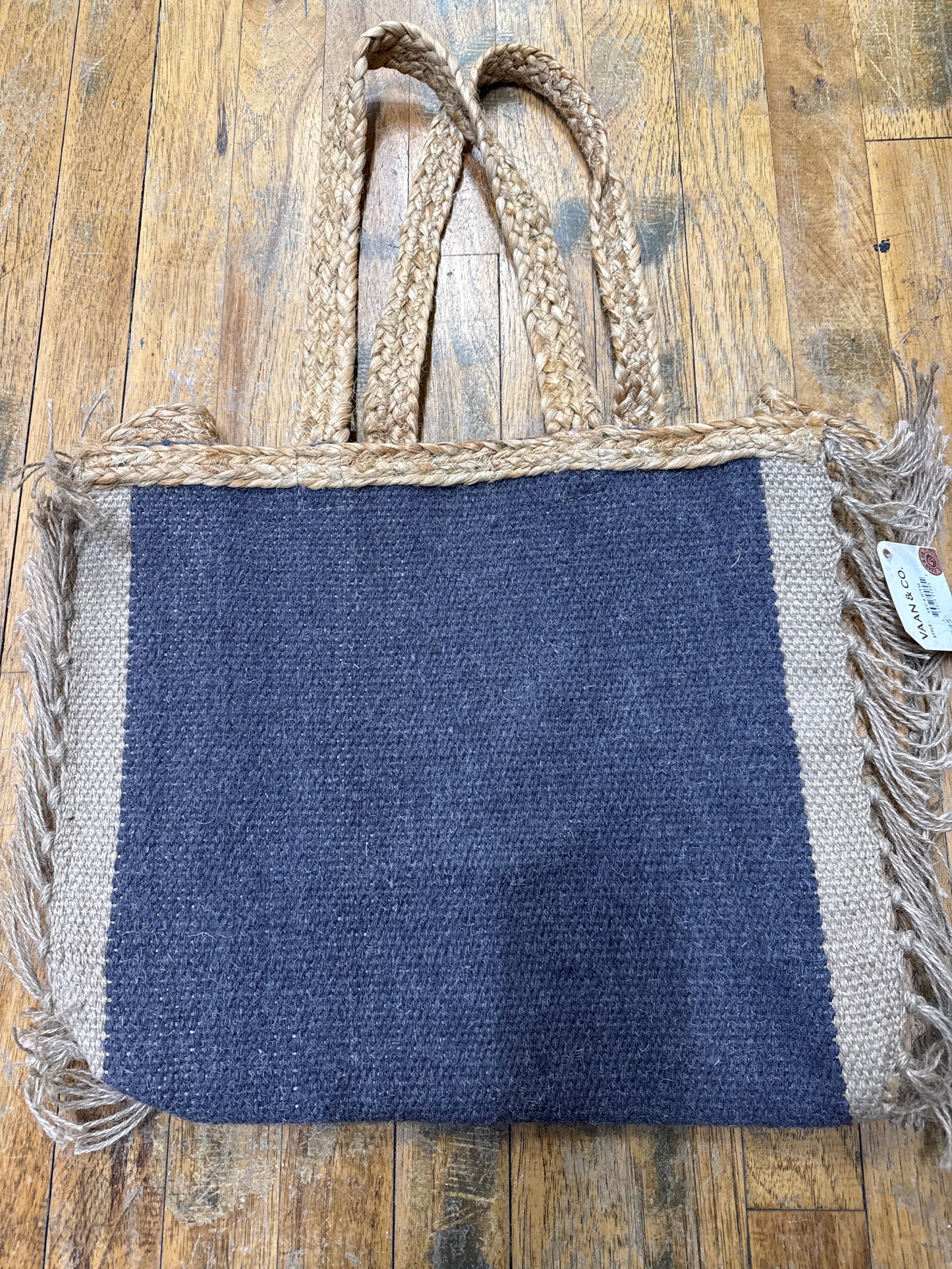 VAAN-TOTE BAG-WOOL/JUTE/BLUE