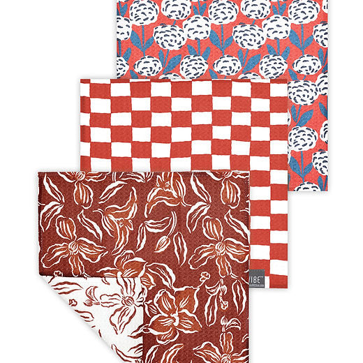MU KITCHEN VIBE DISH CLOTH SET-RED FLORAL