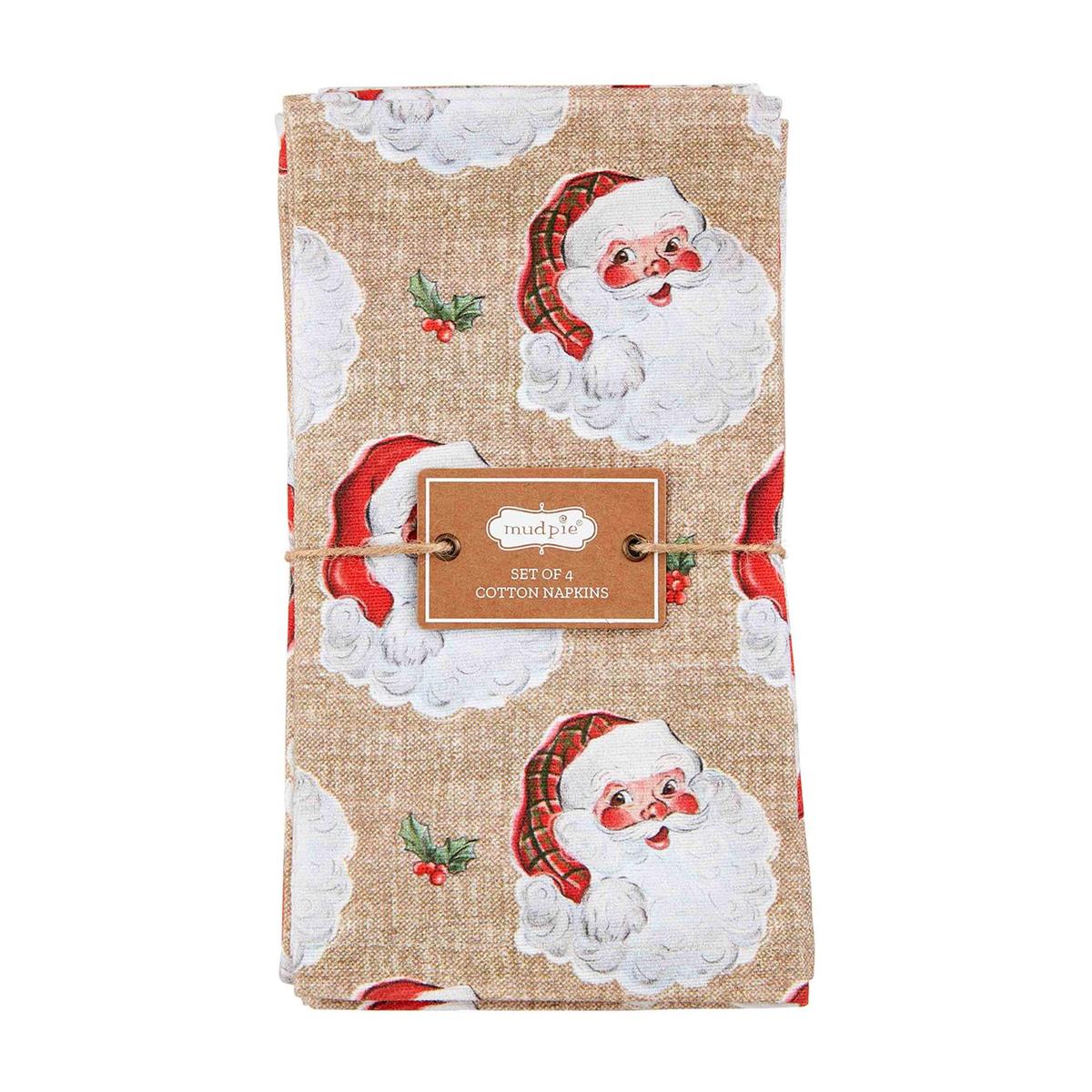 VINTAGE CLOTH SANTA NAPKINS-SET OF 4