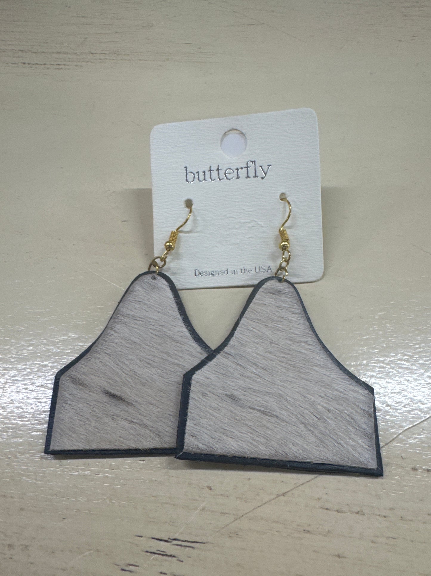 BUTTERFLY -COW HIDE EAR TAG EARRING