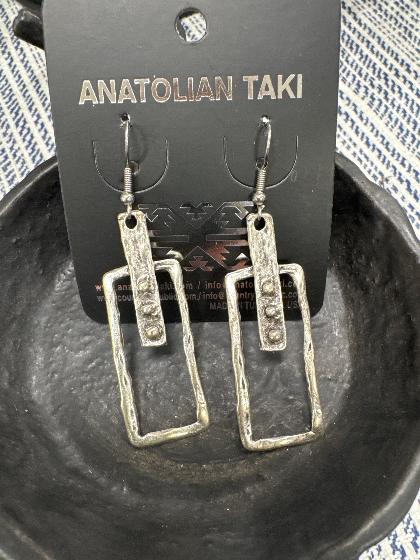 ANATOLIAN TAKI RECTANGULAR SILVER EARRIN