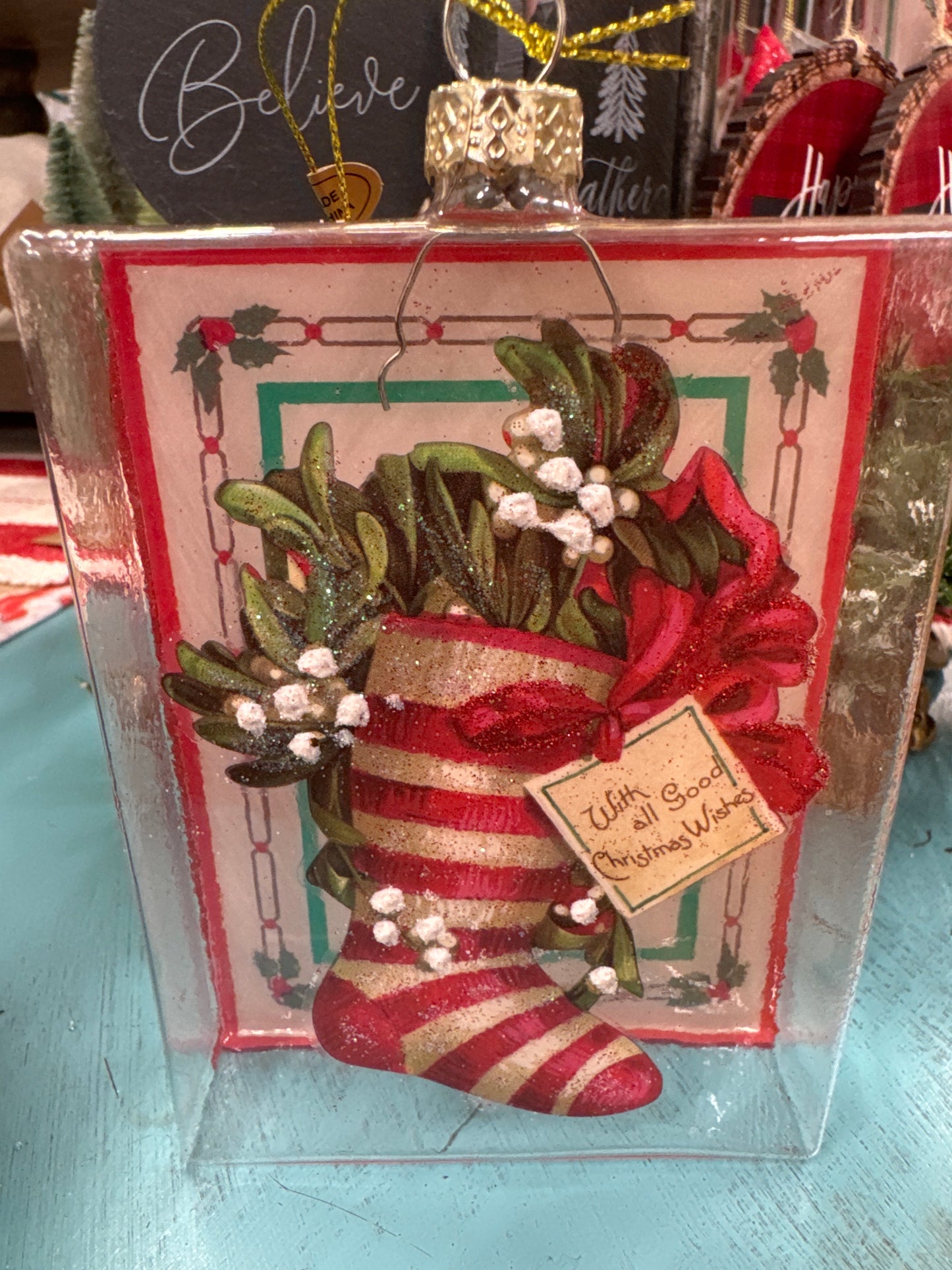 4.5" VINTAGE CHRISTMAS WISH ORNAMENT-BOO