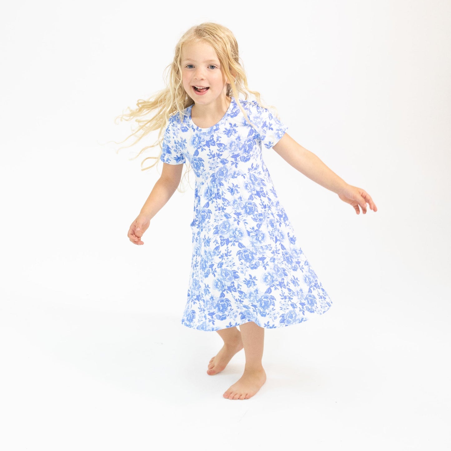 ANGEL DEAR ROSES IN BLUE S/S TWIRLY DRESS