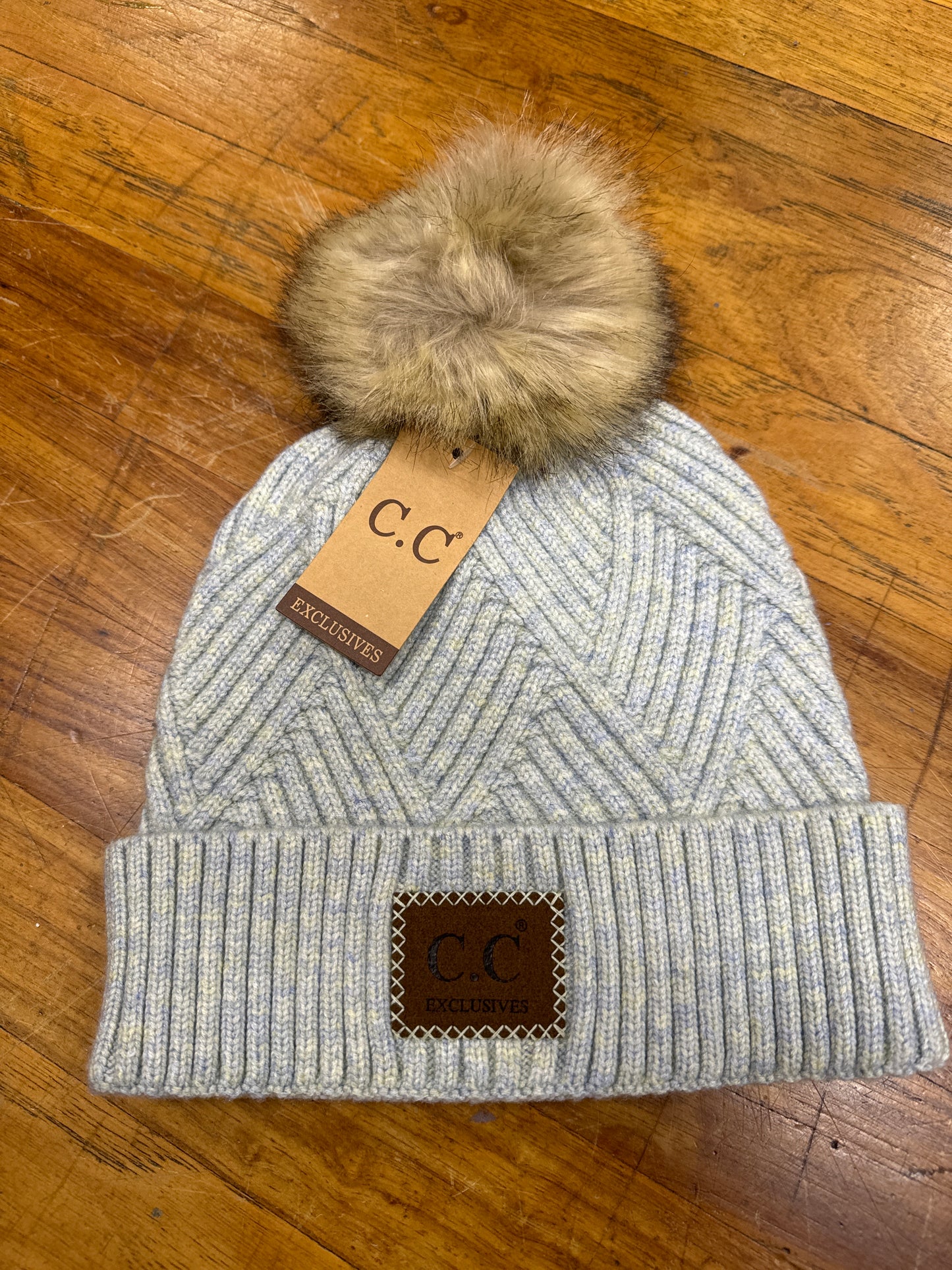CC BEANIE- PASTEL BLUE W/ POM POM