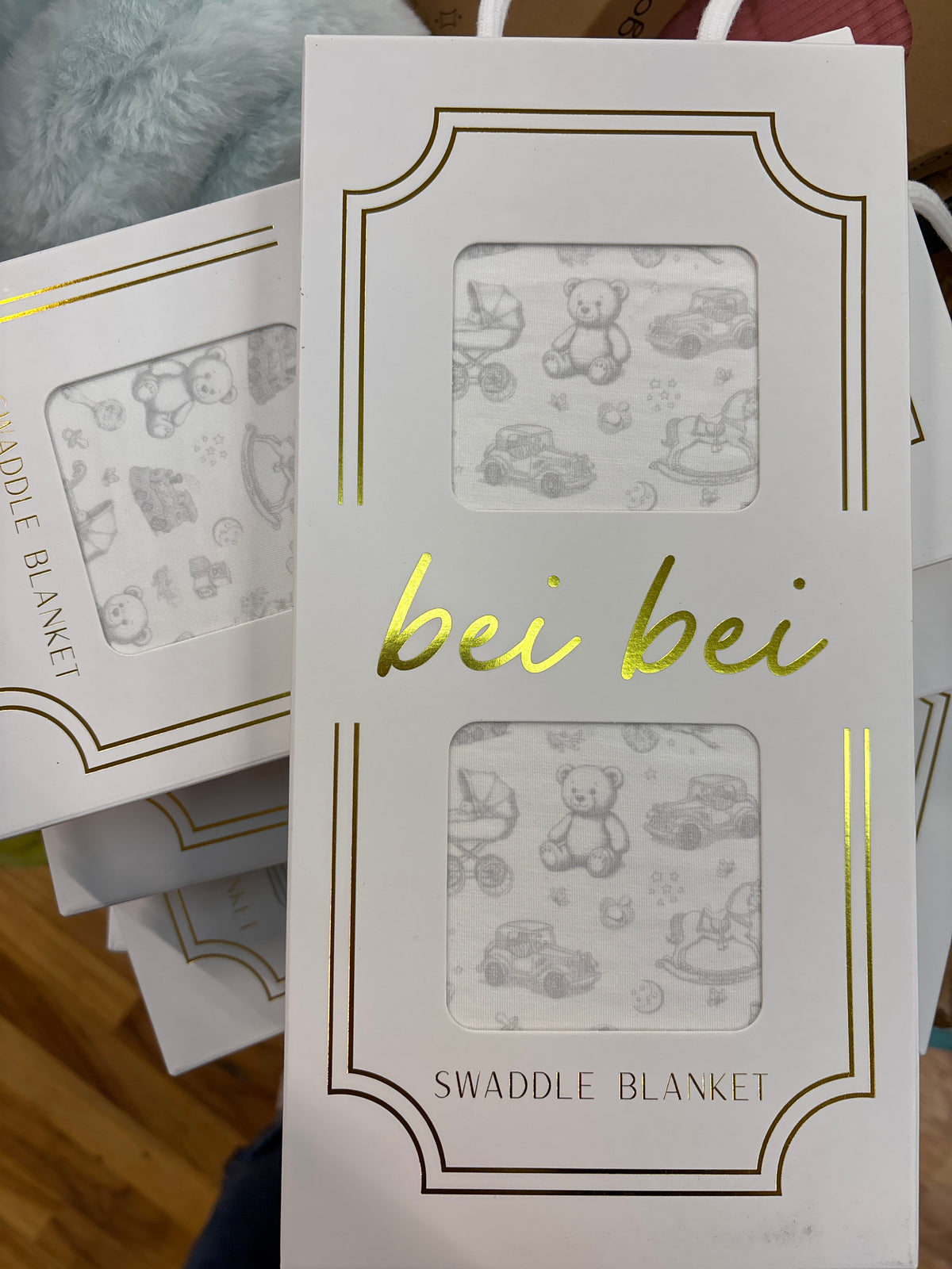 BEI BEI SWADDLE BLANKET STRIPES-NURSERY TOILE-SILVER