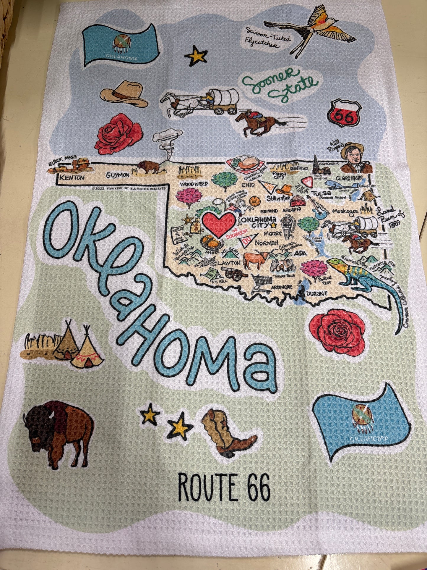 FISH KISS OKLAHOMA TEA TOWEL-ROUTE 66