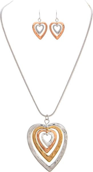 RAIN QUADRUPLE HEARTS NECKLACE SET