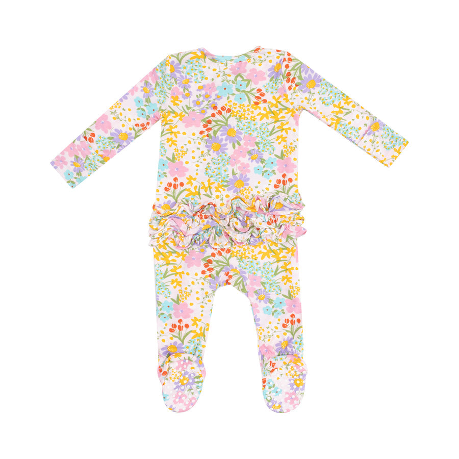 ANGEL DEAR AMELIA FLORAL RUFFLE ZIPPER FOOTIE