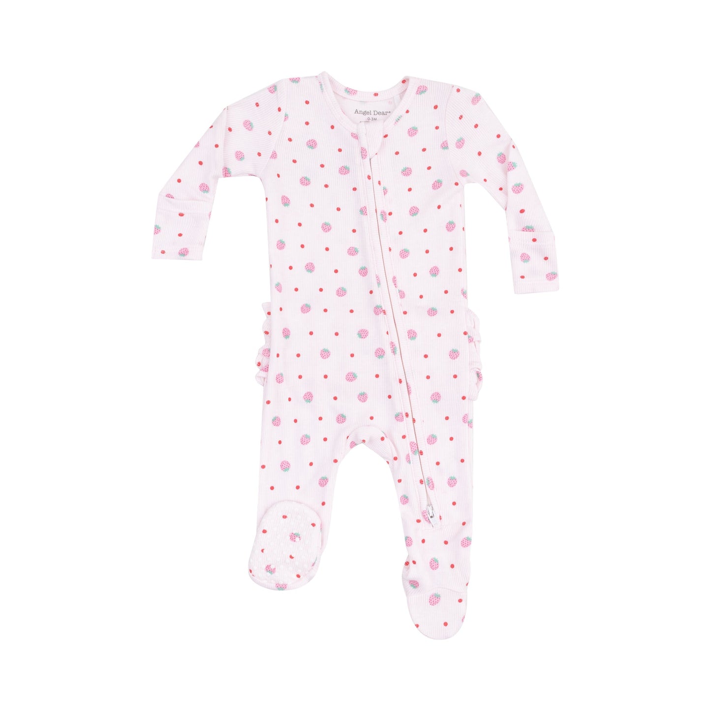 ANGEL DEAR STRAWBERRY DOT ZIPPER RUFFLE FOOTIE