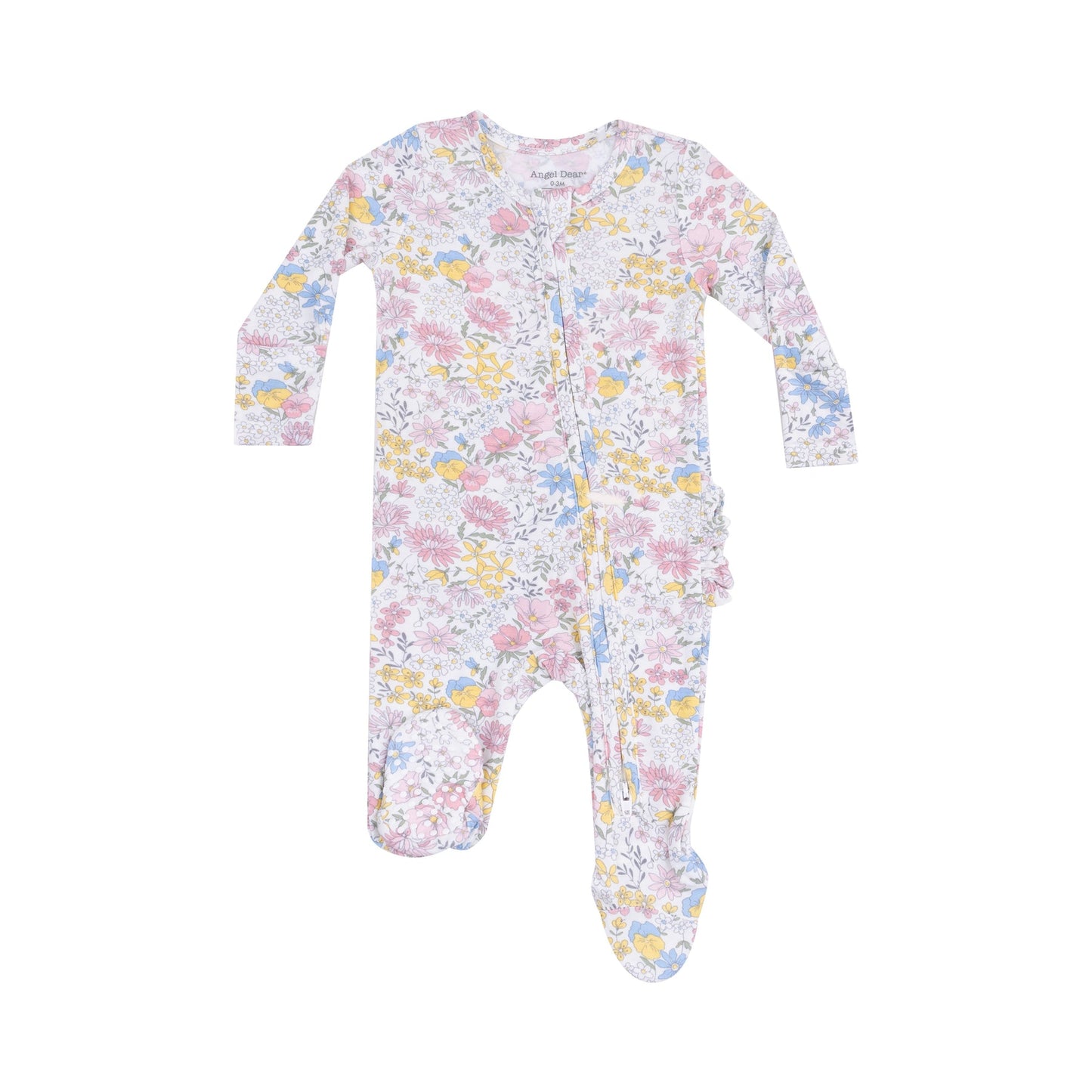 ANGEL DEAR VIOLA FLORAL ZIPPER RUFFLE FOOTIE