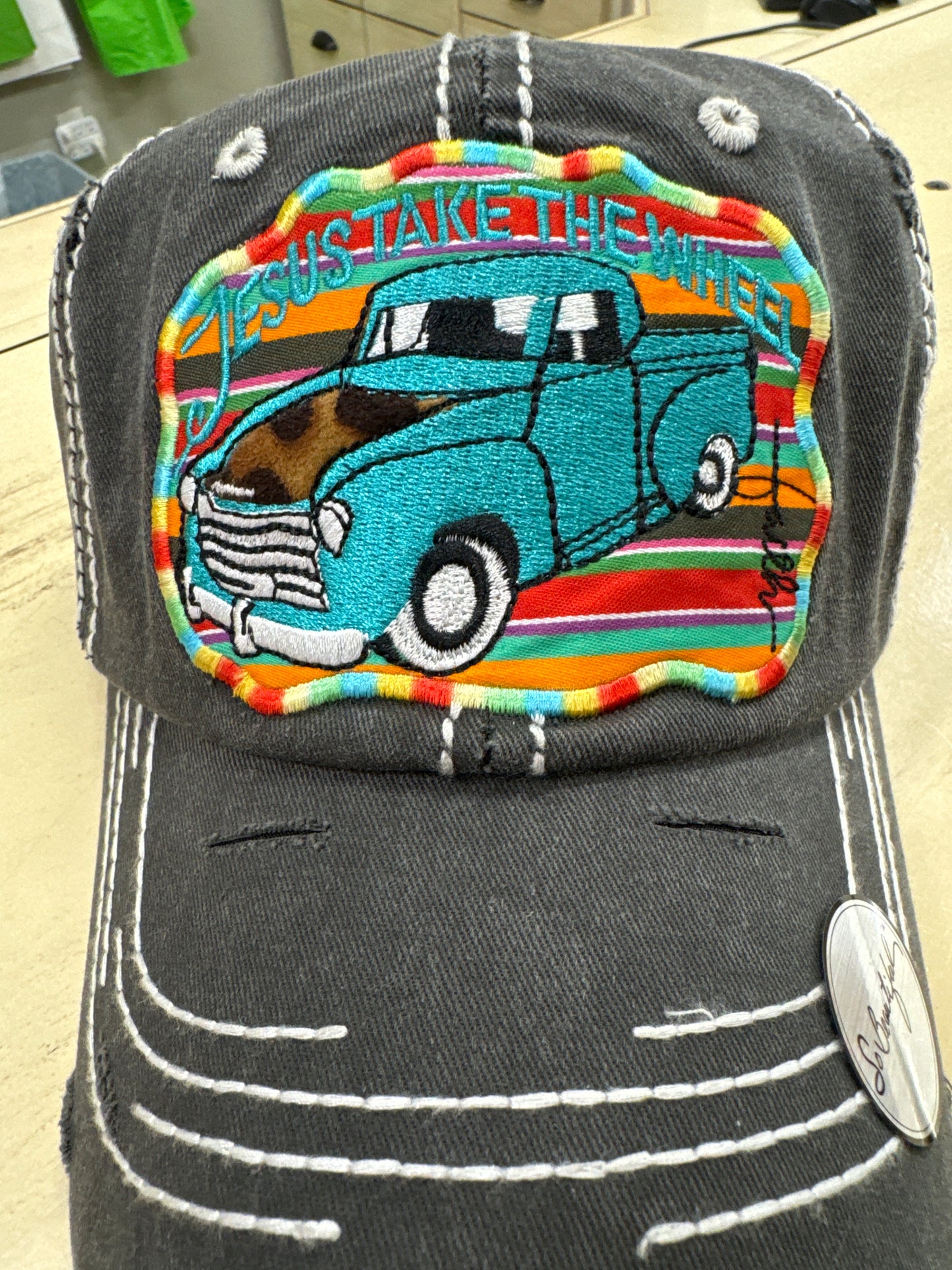 JESUS TAKE THE WHEEL CAP-GRAY