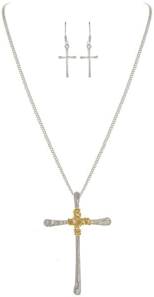RAIN WIRE WRAPPED CROSS NECKLACE-TT