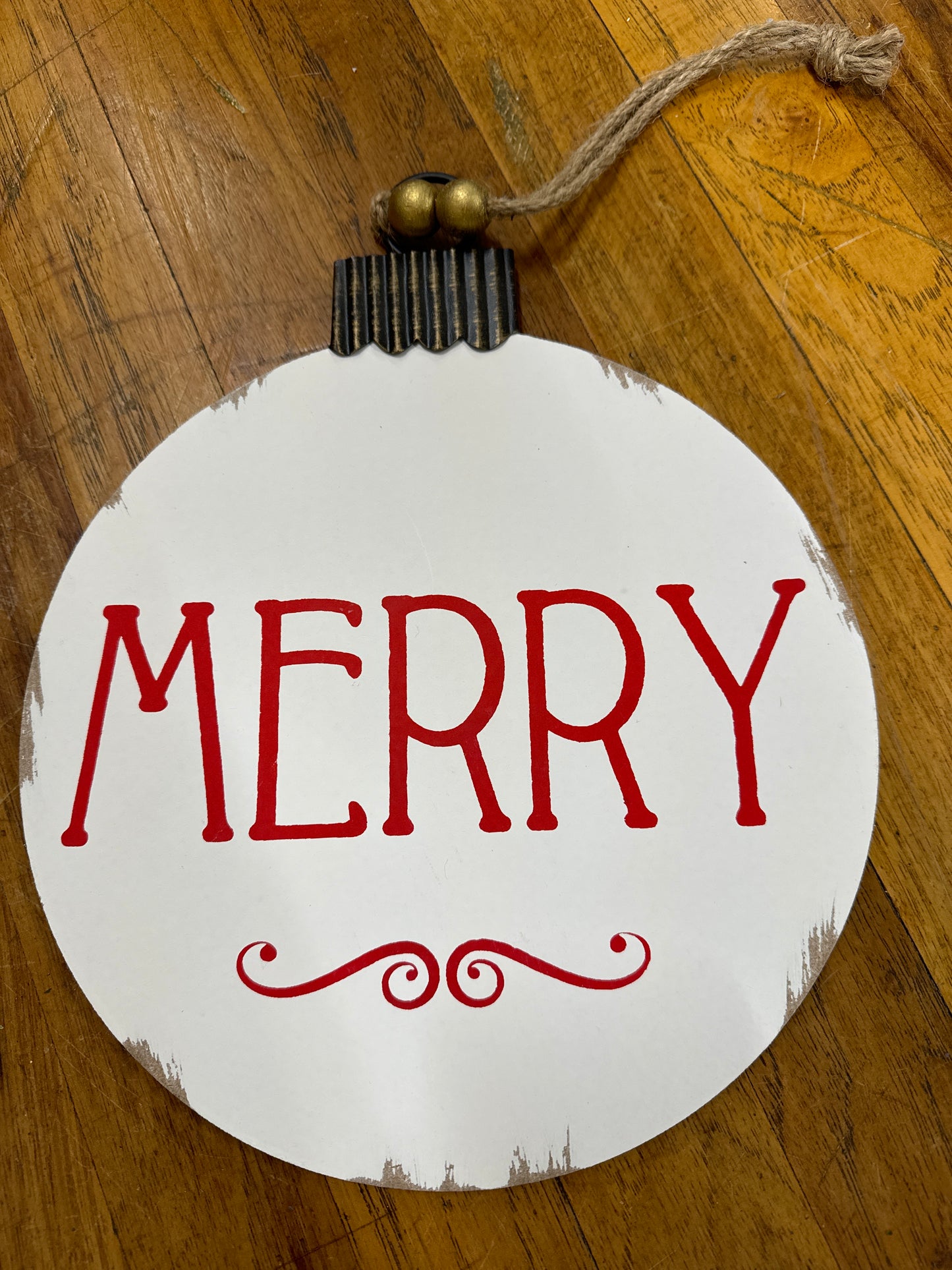 WOOD/METAL ORNAMENT-MERRY