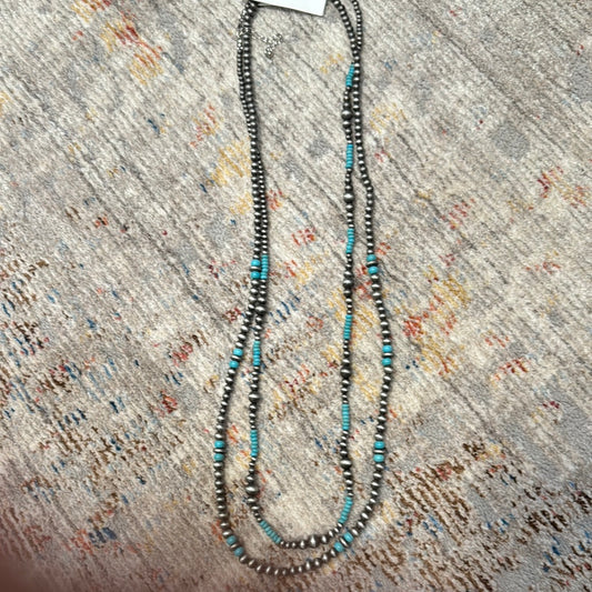 DOUBLE STRAND TURQ/GRAY NECKLACE