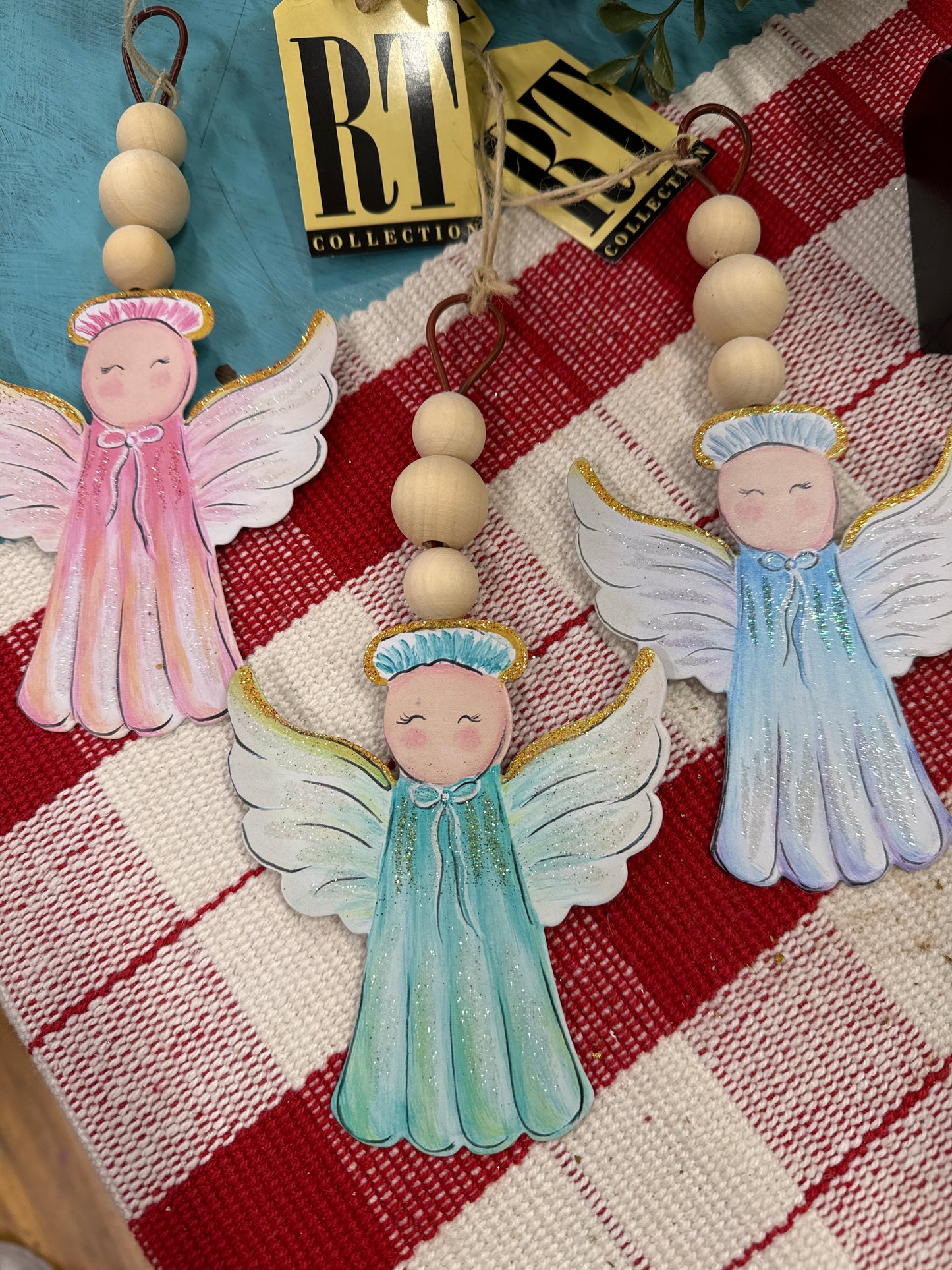 WOOD BEAD COLORFUL ANGEL ORNAMENT