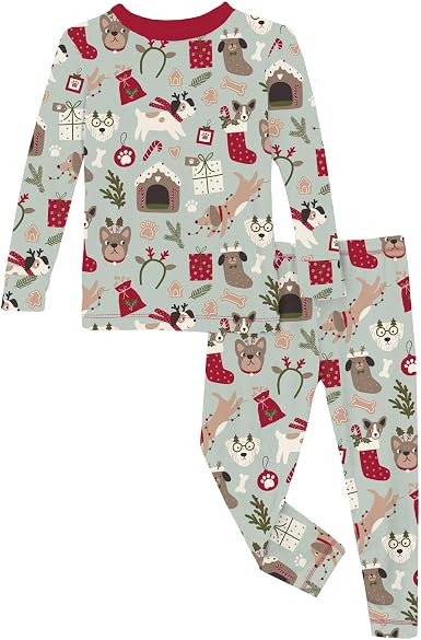 KICKEE PANTS L/S PJS- ALOE CHISTMAS DOGS-SZ 10