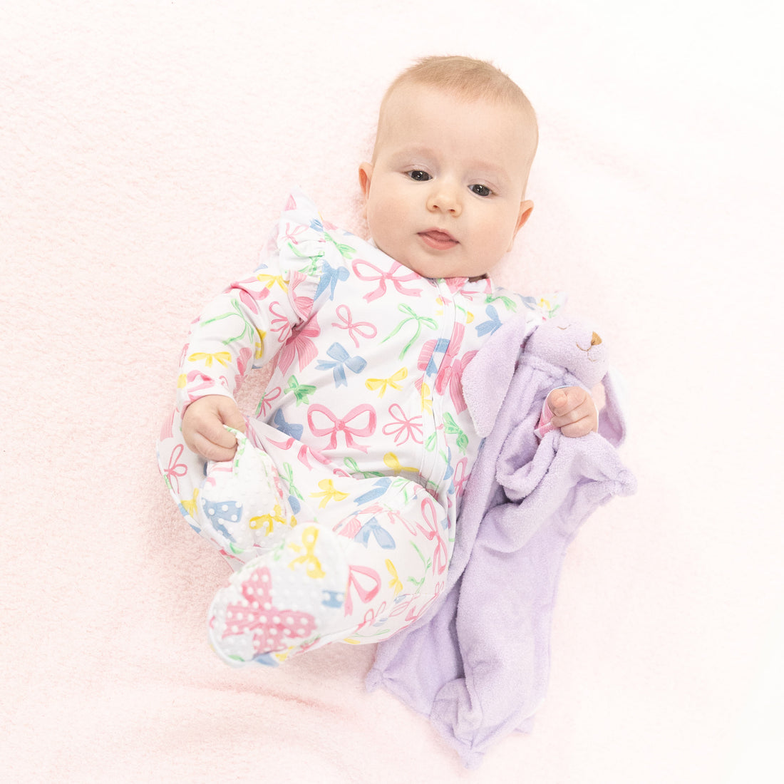 ANGEL DEAR 2 WAY RUFFLE ZIP FOOTIE-SWEET BOWS