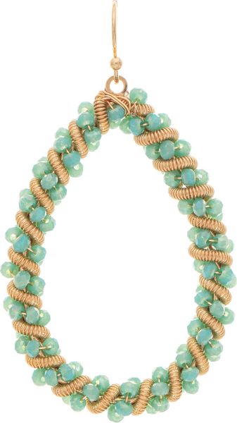 RAIN-GREEN BEADED COIL EARRINGS